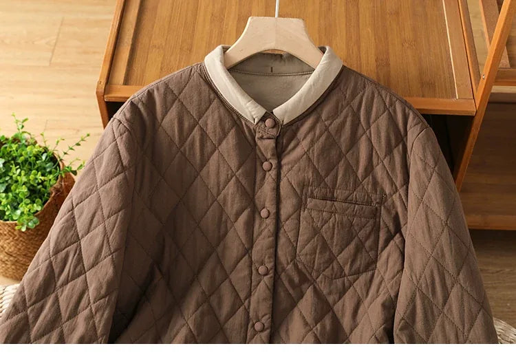 Diamond Quilted Contrast Collar Padded Jacket