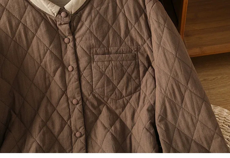 Diamond Quilted Contrast Collar Padded Jacket