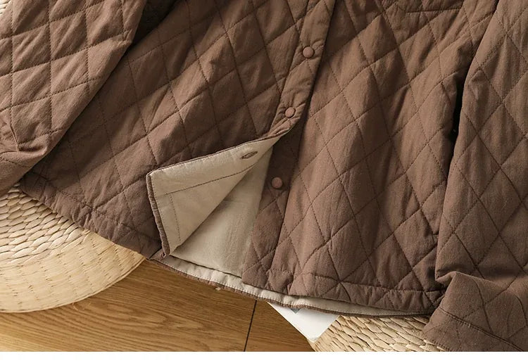 Diamond Quilted Contrast Collar Padded Jacket