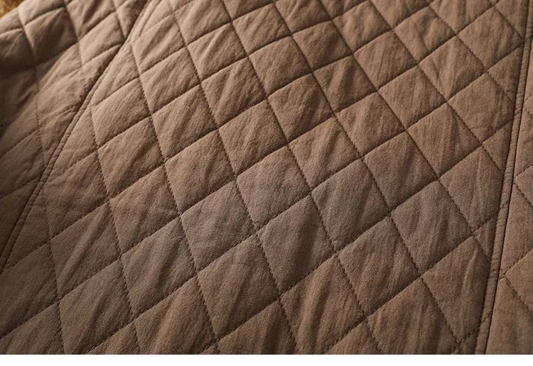 Diamond Quilted Contrast Collar Padded Jacket