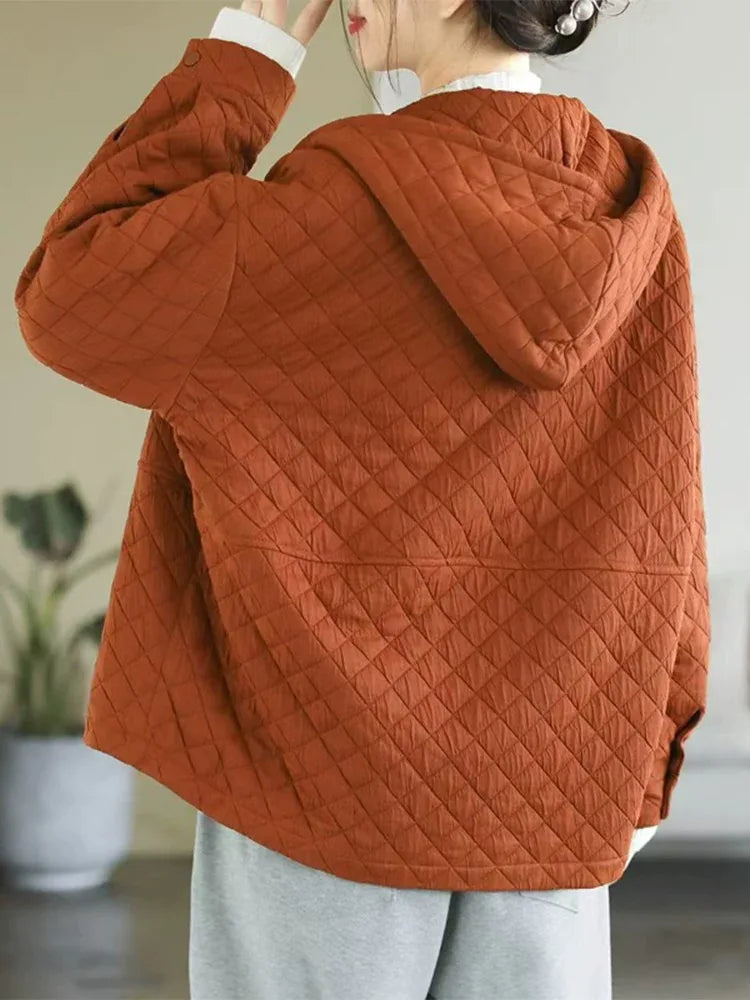 Diamond Quilted Hooded Button Jacket