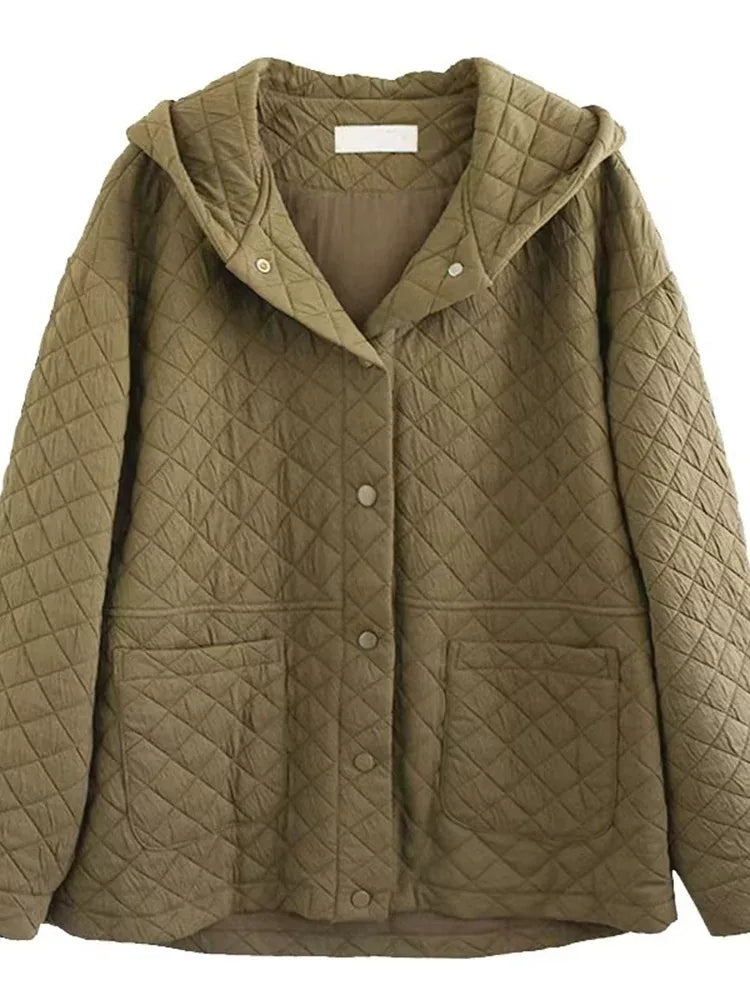 Diamond Quilted Hooded Button Jacket