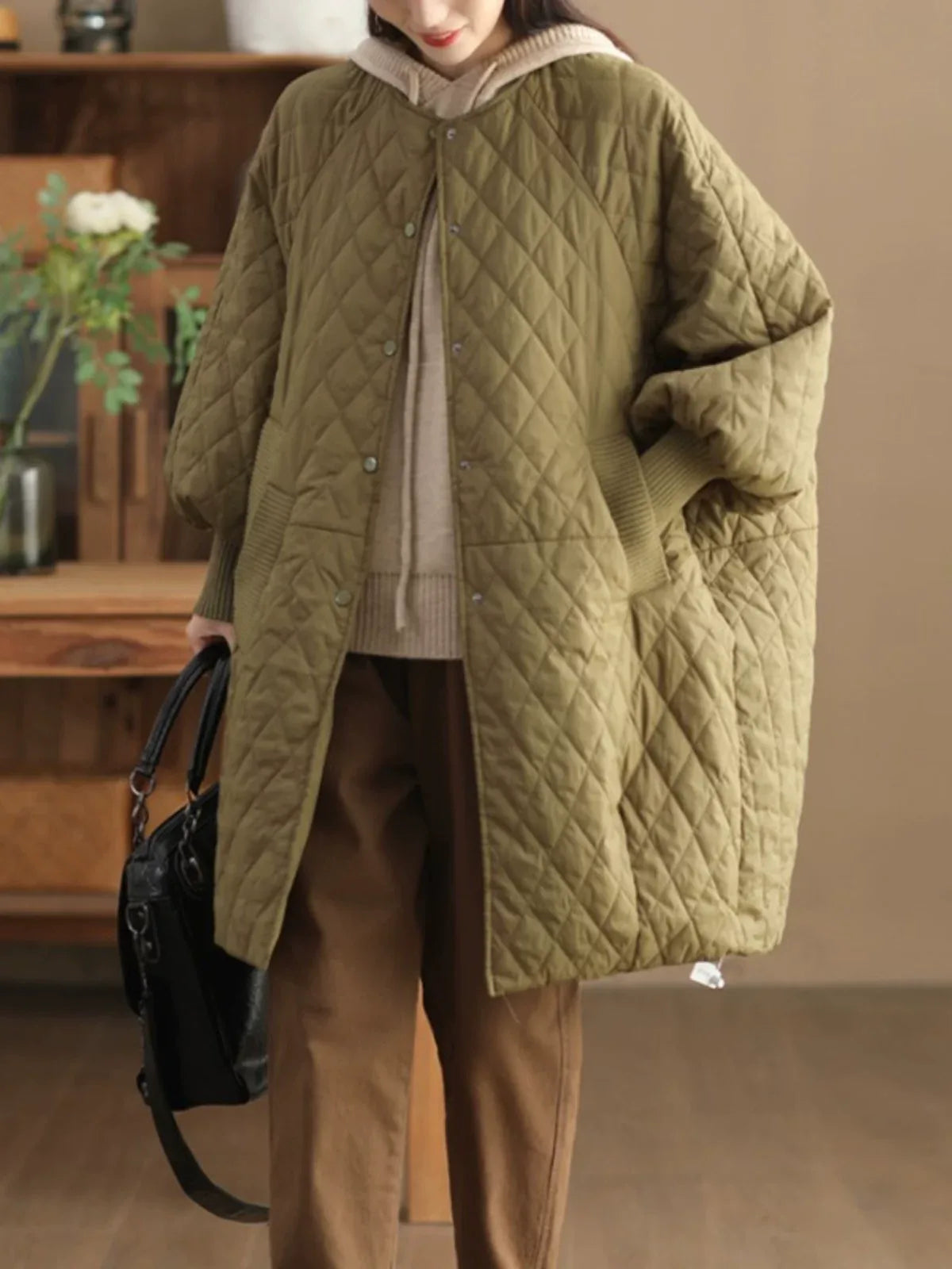 Diamond Quilted Hooded Padded Coat