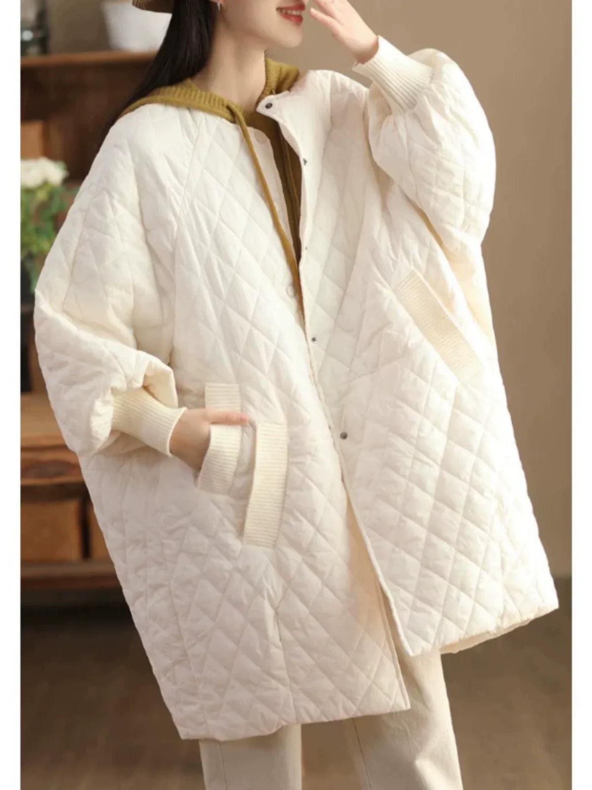 Diamond Quilted Hooded Padded Coat