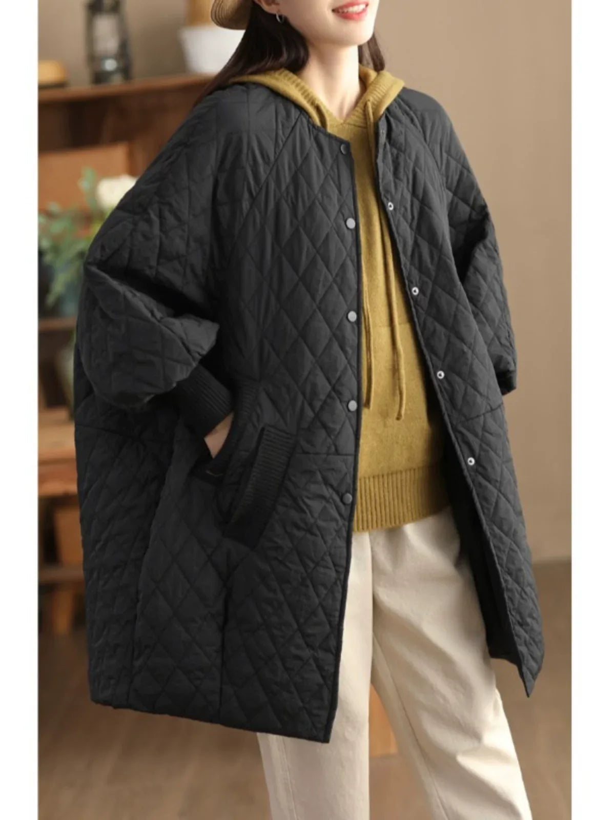 Diamond Quilted Hooded Padded Coat