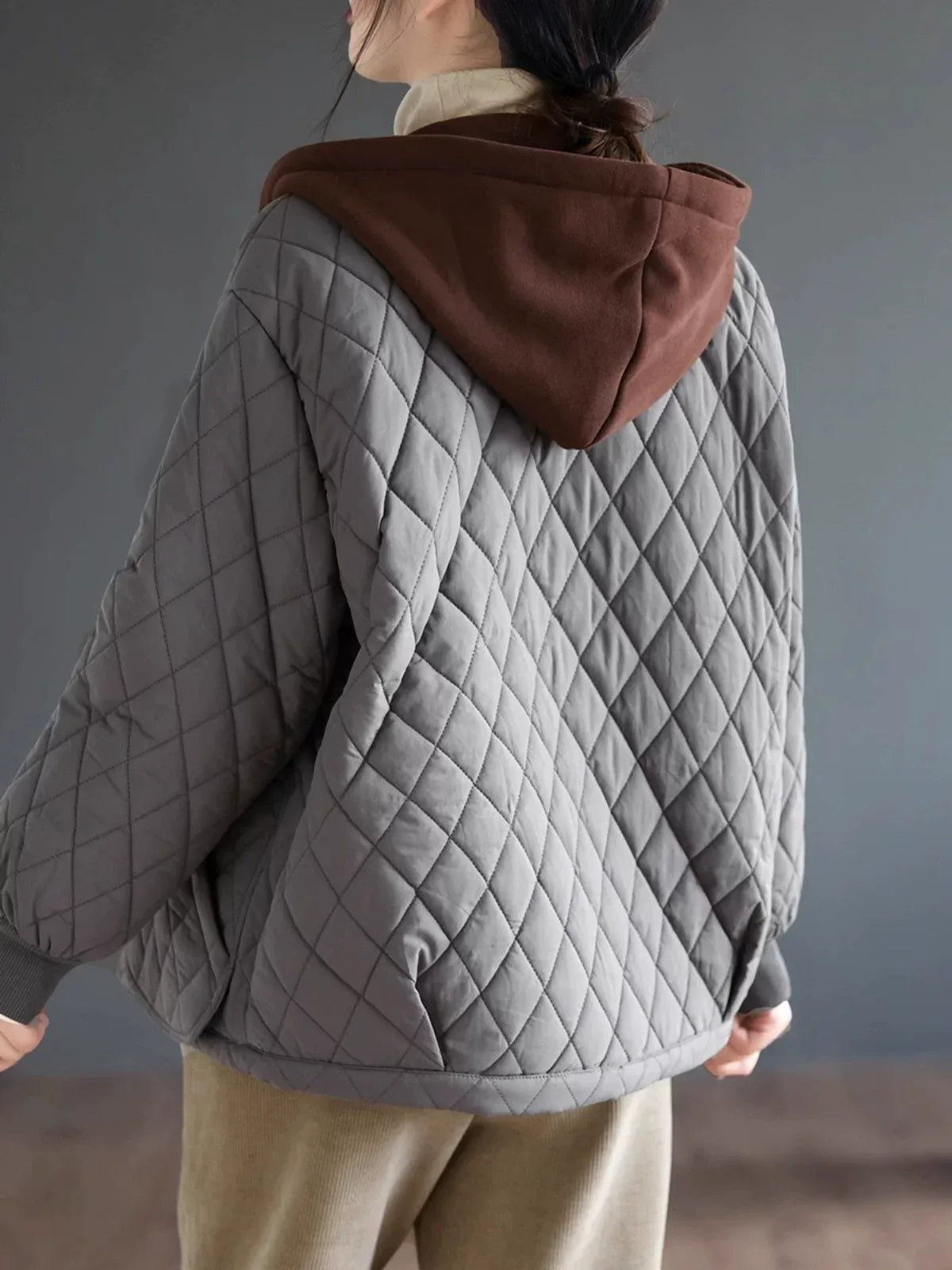 Diamond Quilted Hooded Padded Jacket with Patch Pockets