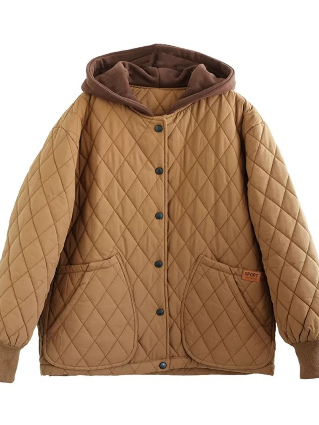 Diamond Quilted Hooded Padded Jacket with Patch Pockets