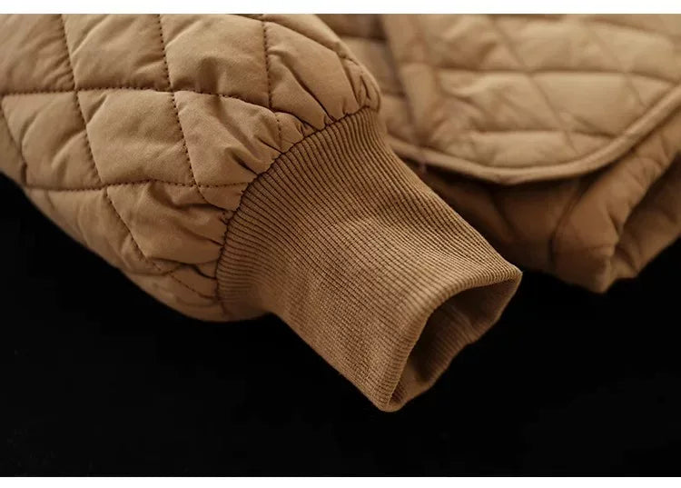 Diamond Quilted Hooded Padded Jacket with Patch Pockets