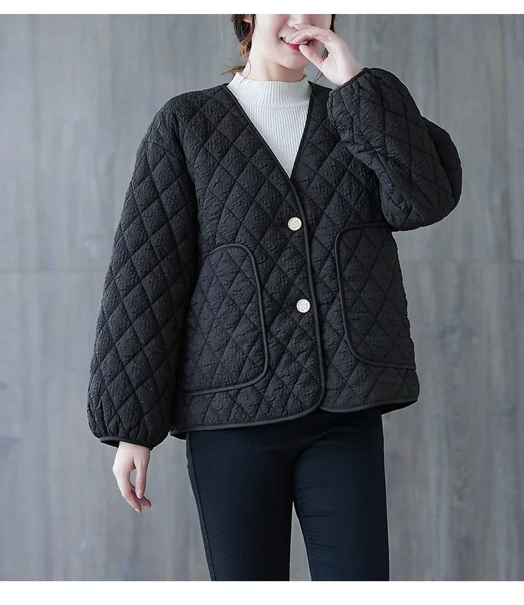 Diamond Quilted Padded Jacket with Contrast Piping