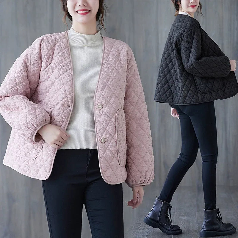 Diamond Quilted Padded Jacket with Contrast Piping