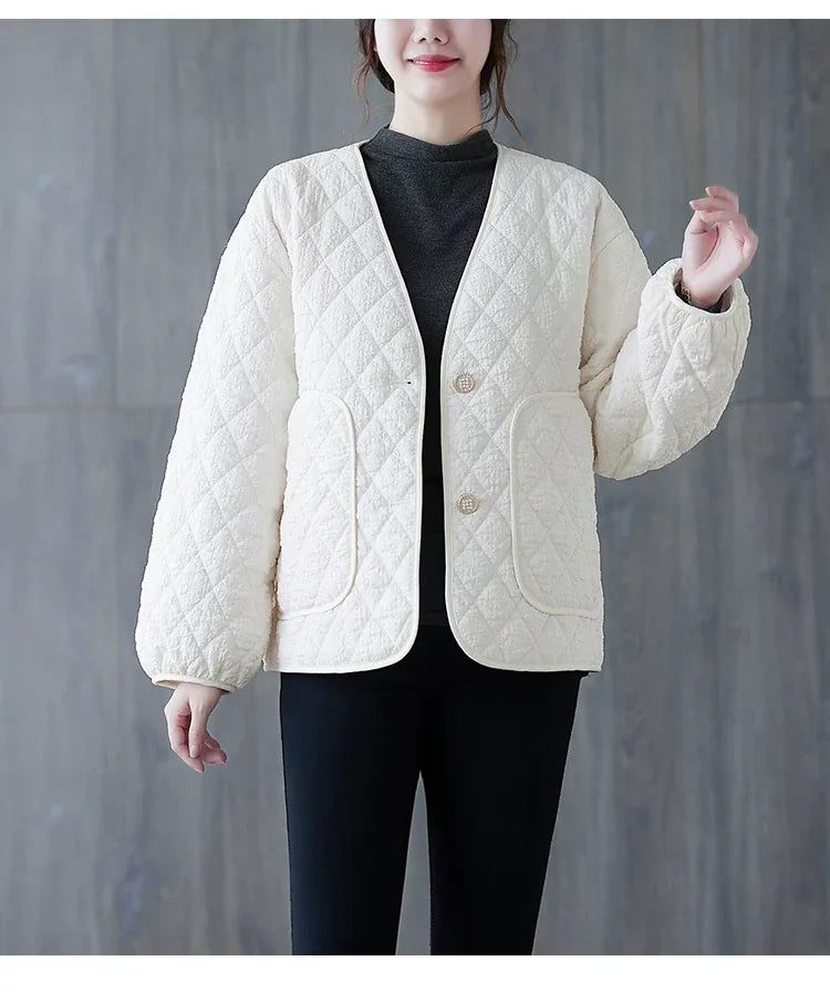 Diamond Quilted Padded Jacket with Contrast Piping