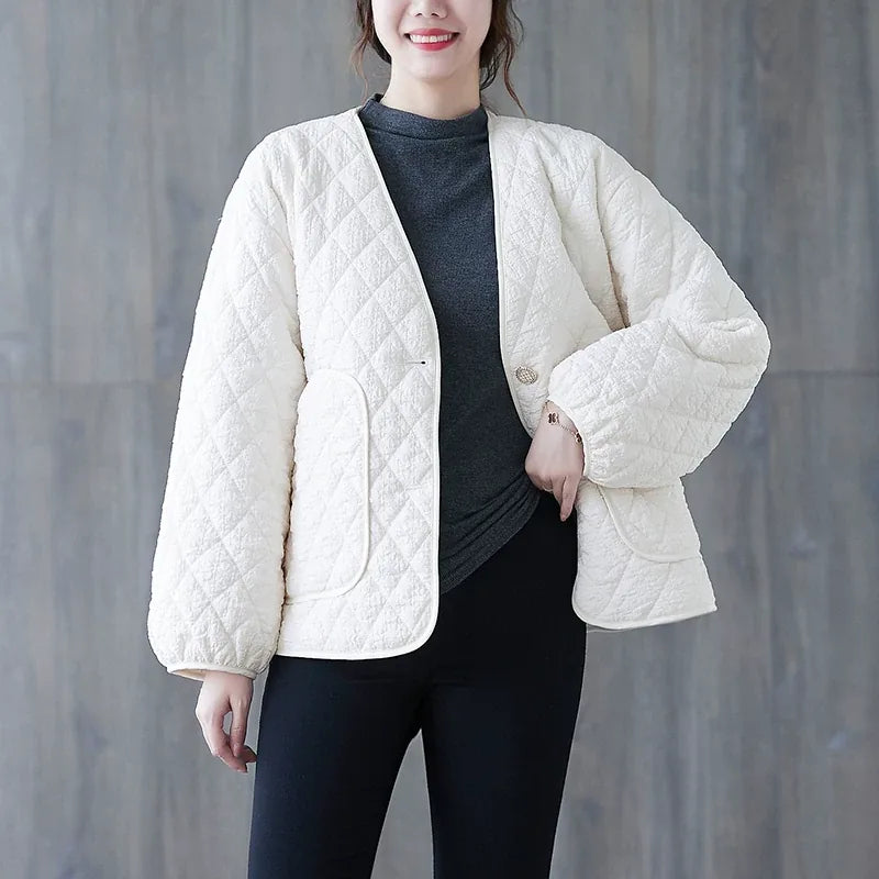 Diamond Quilted Padded Jacket with Contrast Piping