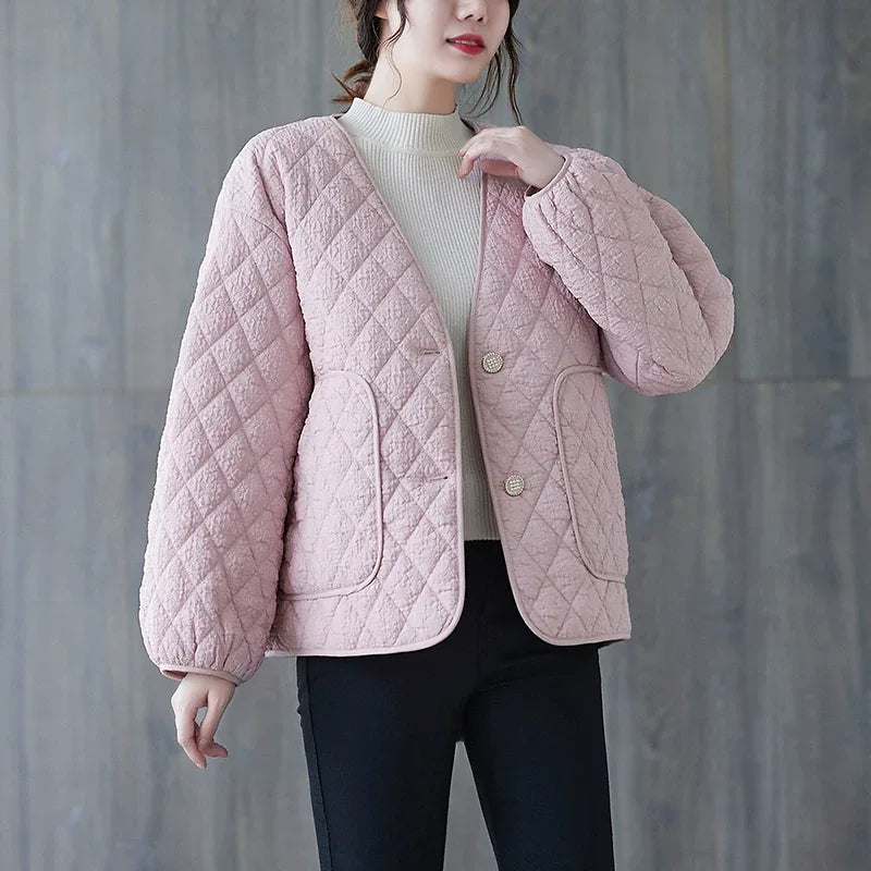 Diamond Quilted Padded Jacket with Contrast Piping