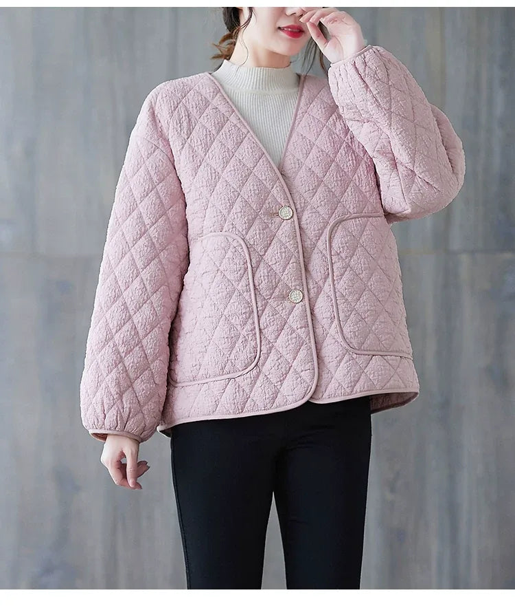Diamond Quilted Padded Jacket with Contrast Piping