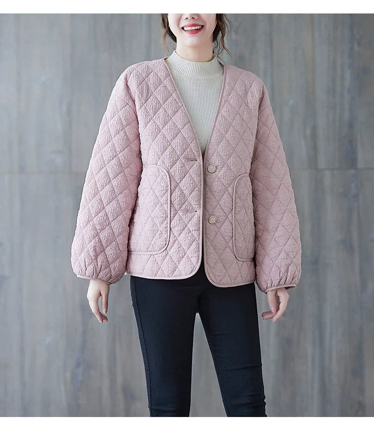 Diamond Quilted Padded Jacket with Contrast Piping