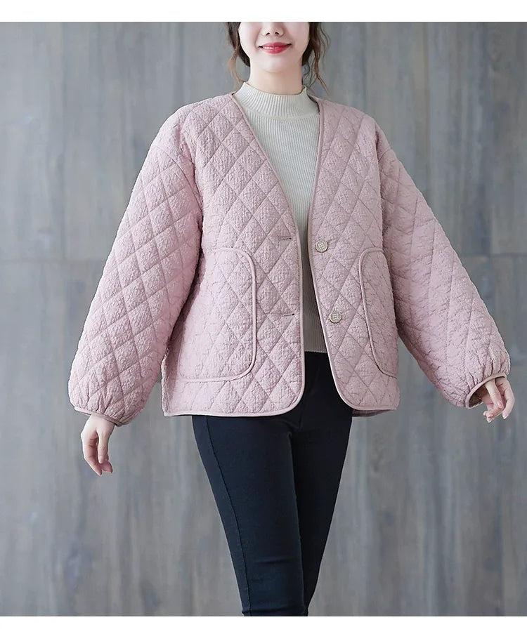 Diamond Quilted Padded Jacket with Contrast Piping