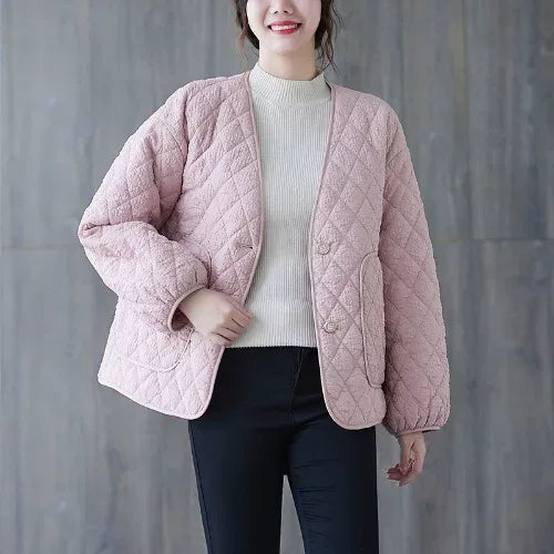 Diamond Quilted Padded Jacket with Contrast Piping