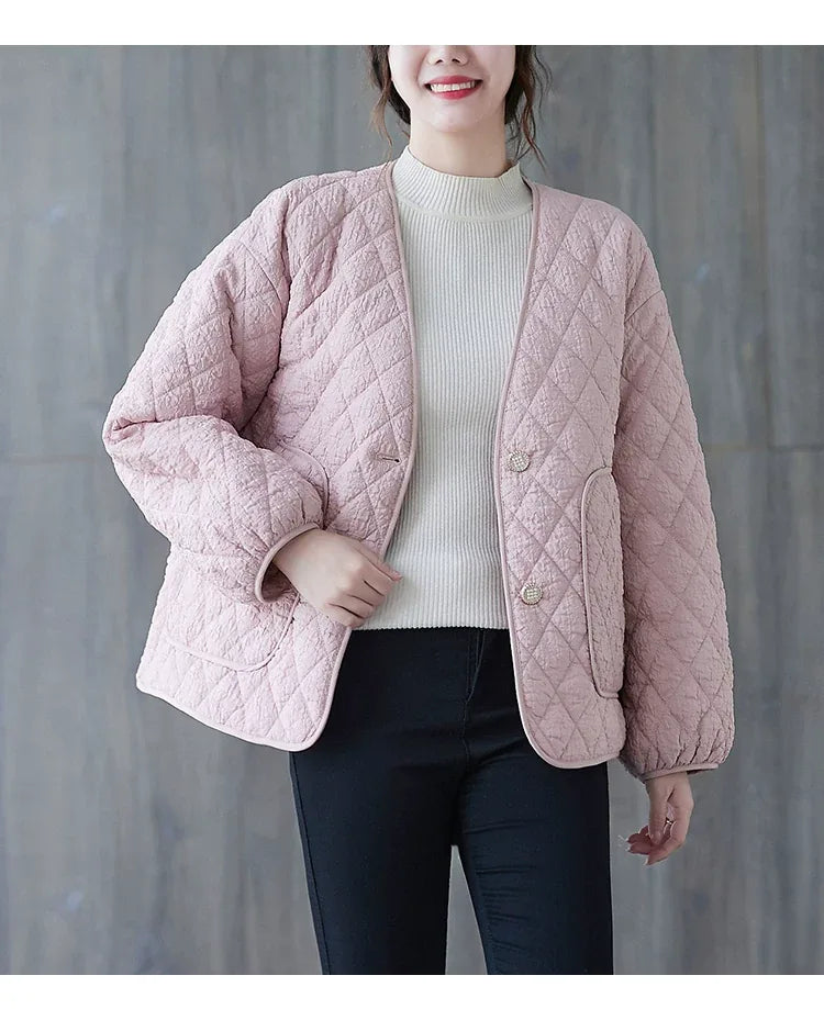 Diamond Quilted Padded Jacket with Contrast Piping