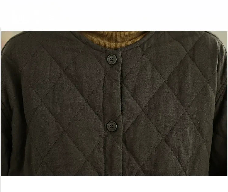 Diamond Quilted Padded Jacket with Contrast Plaid Cuffs