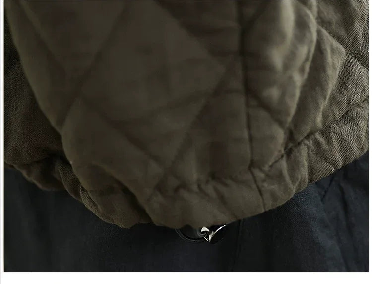 Diamond Quilted Padded Jacket with Contrast Plaid Cuffs