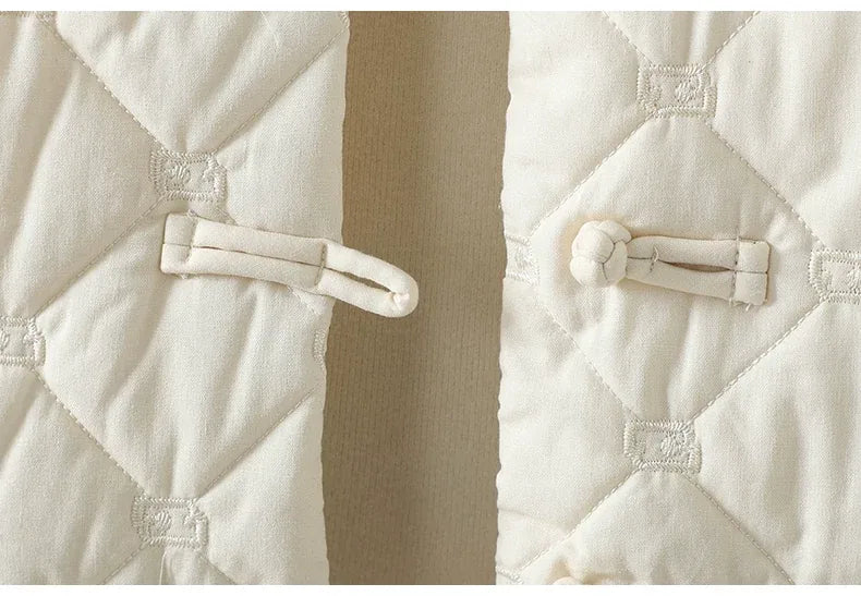 Diamond Quilted Padded Jacket with Frog Buttons and Mandarin Collar