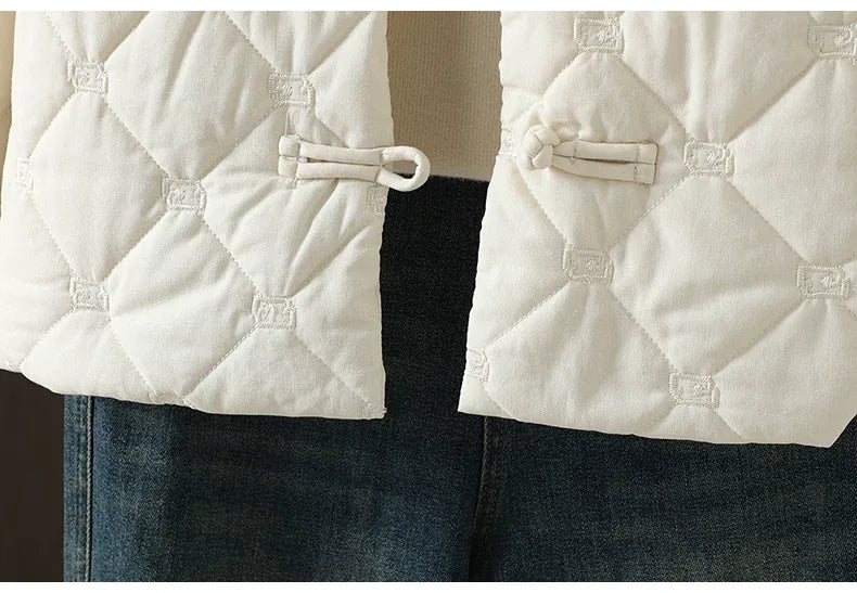 Diamond Quilted Padded Jacket with Frog Buttons and Mandarin Collar