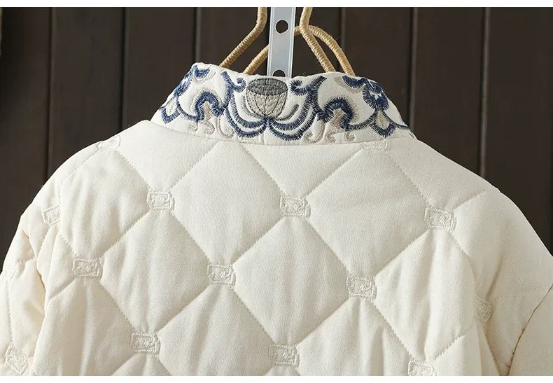 Diamond Quilted Padded Jacket with Frog Buttons and Mandarin Collar