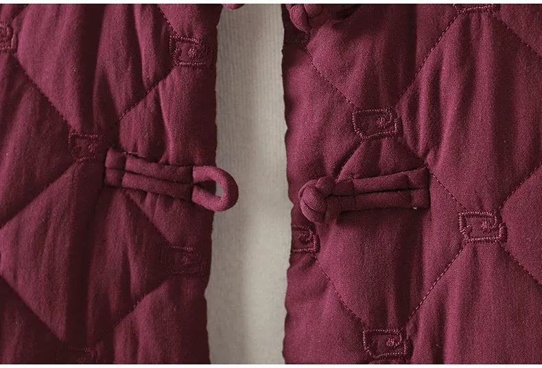 Diamond Quilted Padded Jacket with Frog Buttons and Mandarin Collar