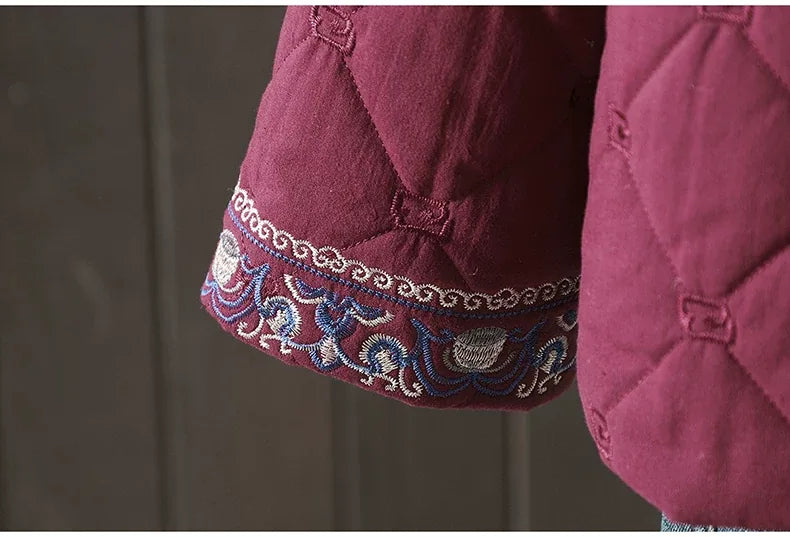Diamond Quilted Padded Jacket with Frog Buttons and Mandarin Collar