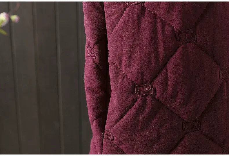 Diamond Quilted Padded Jacket with Frog Buttons and Mandarin Collar