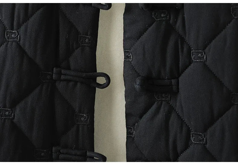Diamond Quilted Padded Jacket with Frog Buttons and Mandarin Collar