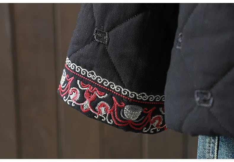 Diamond Quilted Padded Jacket with Frog Buttons and Mandarin Collar