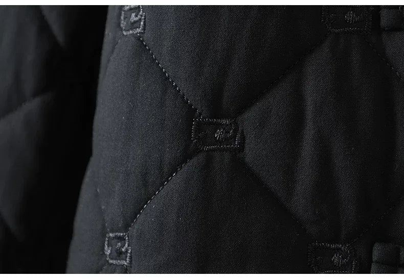 Diamond Quilted Padded Jacket with Frog Buttons and Mandarin Collar