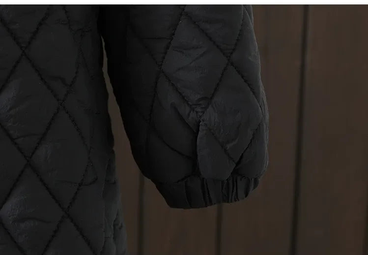 Diamond Quilted Round Neck Button Front Padded Coat
