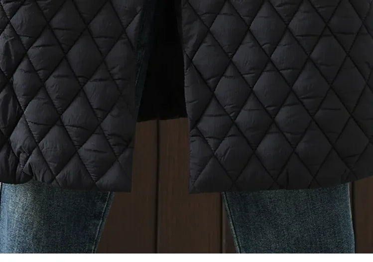 Diamond Quilted Round Neck Button Front Padded Coat