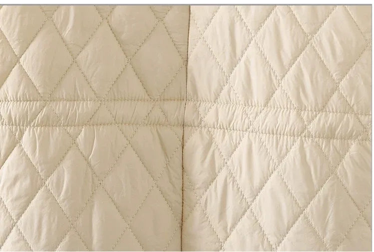 Diamond Quilted Round Neck Button Front Padded Coat