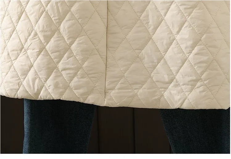 Diamond Quilted Round Neck Button Front Padded Coat