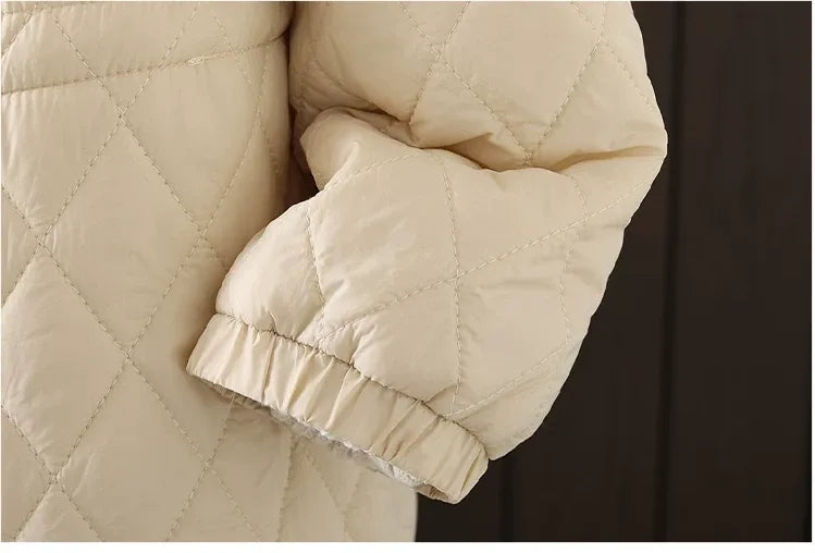 Diamond Quilted Round Neck Button Front Padded Coat