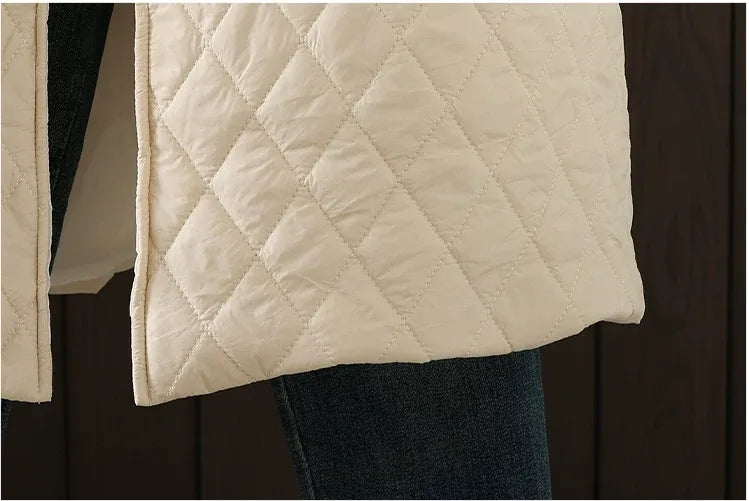 Diamond Quilted Round Neck Button Front Padded Coat