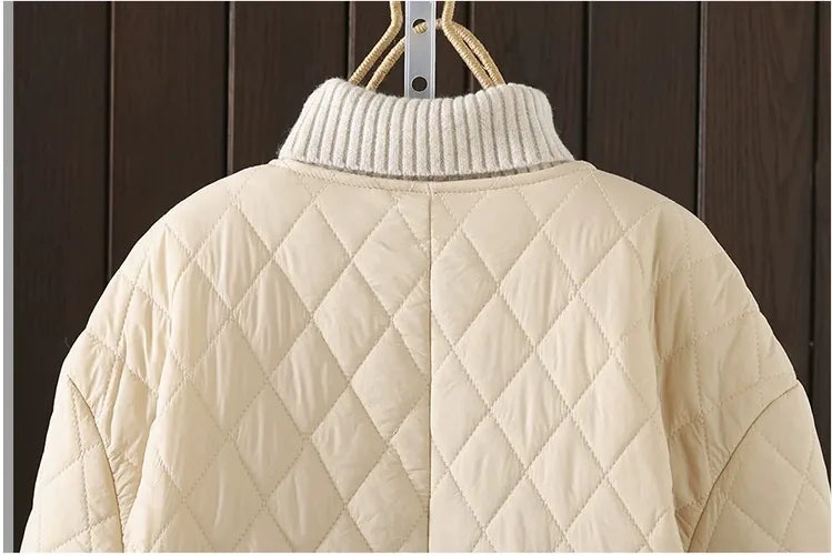 Diamond Quilted Round Neck Button Front Padded Coat