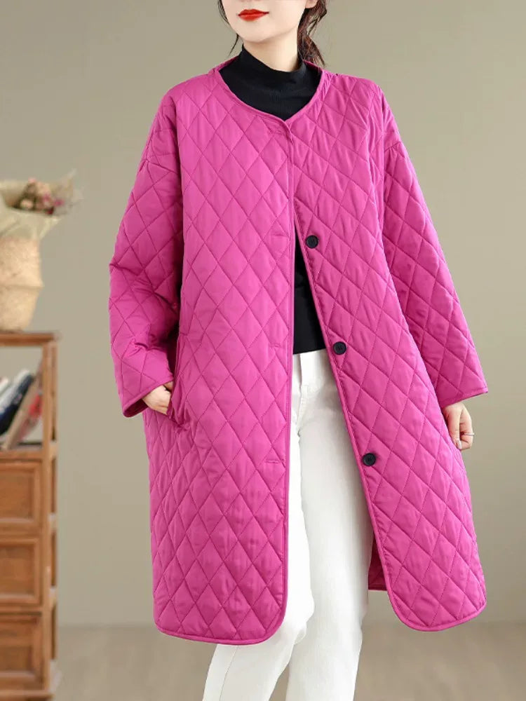 Diamond Quilted Round Neck Padded Coat