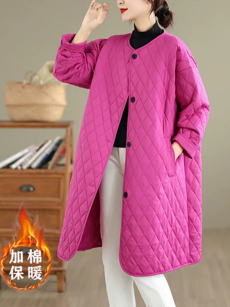 Diamond Quilted Round Neck Padded Coat