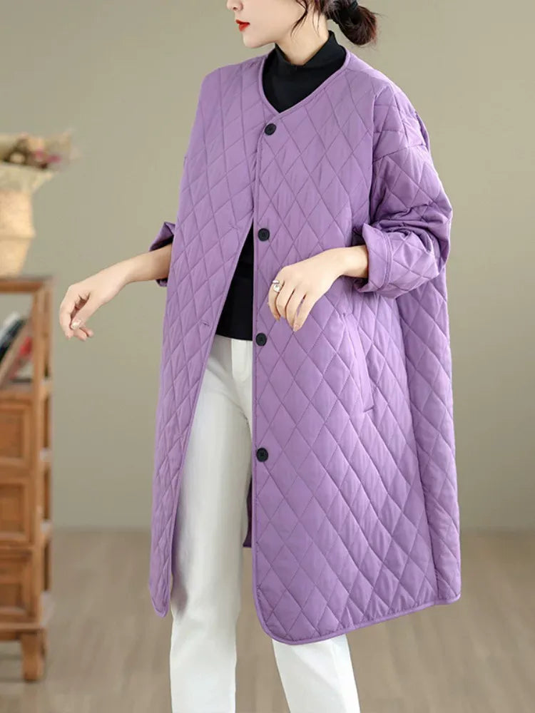 Diamond Quilted Round Neck Padded Coat