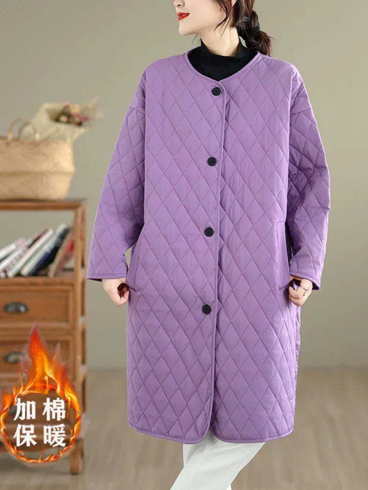Diamond Quilted Round Neck Padded Coat