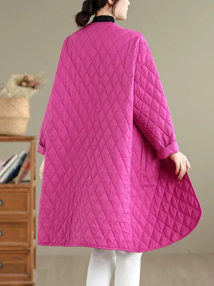 Diamond Quilted Round Neck Padded Coat