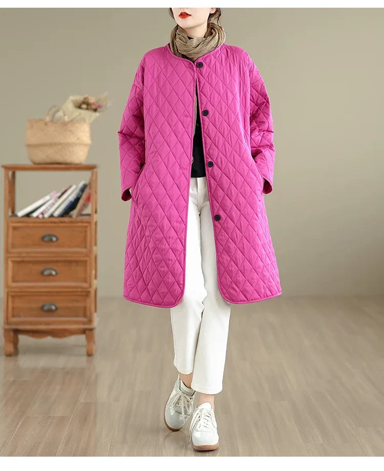 Diamond Quilted Round Neck Padded Coat