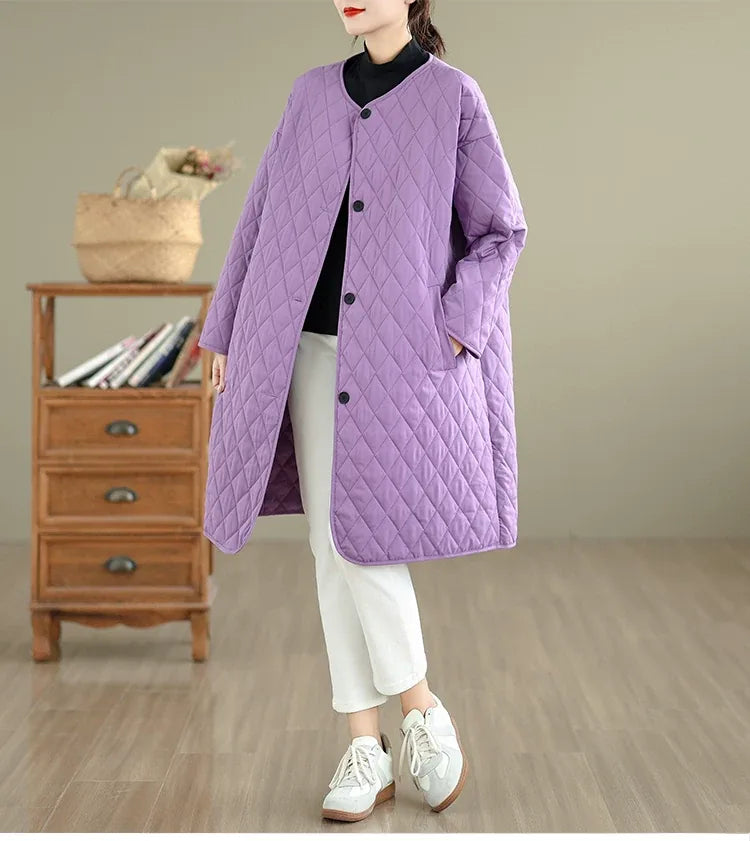 Diamond Quilted Round Neck Padded Coat