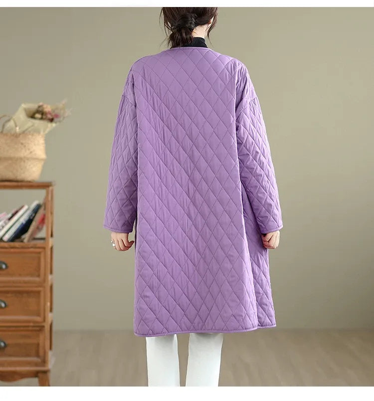 Diamond Quilted Round Neck Padded Coat