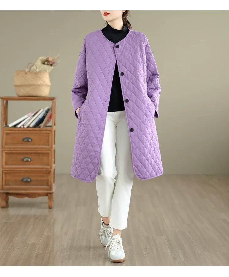 Diamond Quilted Round Neck Padded Coat