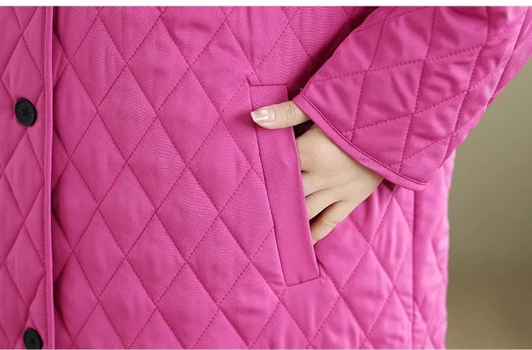 Diamond Quilted Round Neck Padded Coat